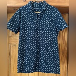 Abercrombie & Fitch Polo Shirt Mens L Navy Paisley Geometric Stretch